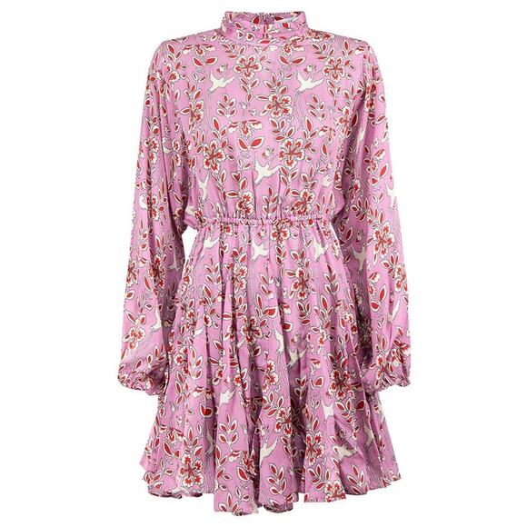 RHODE NWT Caroline Pink Eden Floral Bird Mini Dress Dolman Sleeve XS - Picture 2 of 7